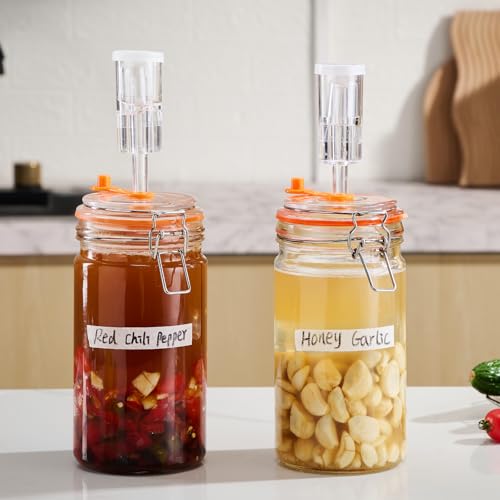 JILLMO 1 Liter Fermentation Jar, Glass Fermenting Kit with Weight for Making Sauerkraut, Hot Sauce, Mead, Cider and More, Pack of 2 - size: 1000 ML