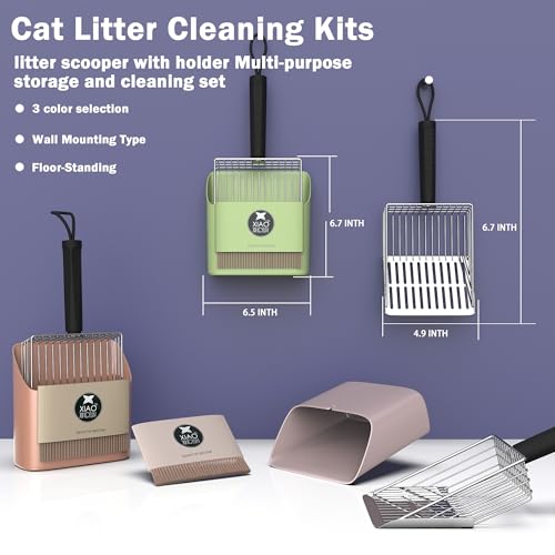 Metal Cat Litter Scooper Kit - Durable Large Steel Litter Scoop with Dual Grid, Includes Broom & Dustpan for Quick, Easy Cleaning - color: Green