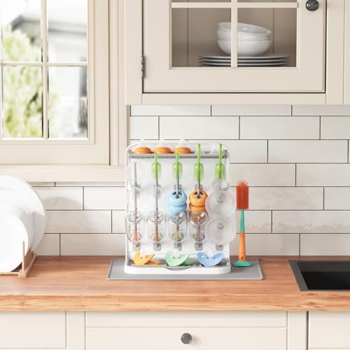 Lifewit Large Baby Bottle Drying Rack with Drain Mat & 15 Hooks, Newborn Essentials Must Haves, Bottle Storage Organizer for Countertop, Cabinet, Rack Dryer Holder for Pacifiers, Pump Parts - size: Large-15 Hooks, style: with Drain Mat