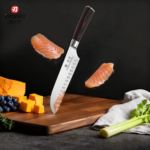 imarku Santoku Knife-Super Sharp Chef Knife Made of High Carbon Stainless Steel, Kitchen Knife with Ergonomic Handle, Great Sharp Knife on Christmas and Birthday for Her Him - color: Brown