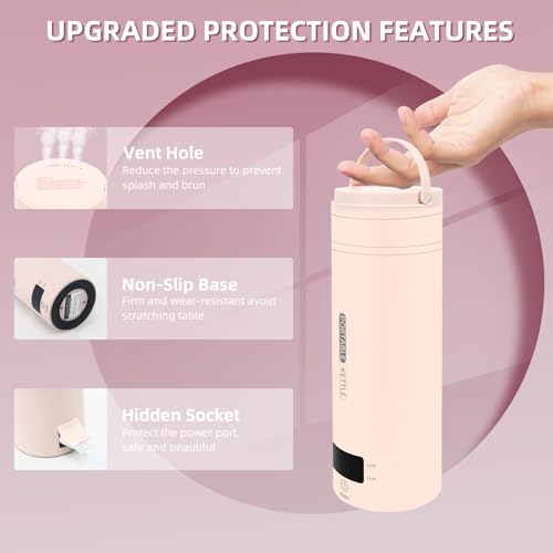 Travel Electric Kettle Portable Small Mini Tea Coffee Kettle Water Boiler, Water Heater with 4 Temperature Control,304 Stainless Steel with Auto Shut-Off & Boil Dry Protection, BPA-Free (Pink) - color: Pink