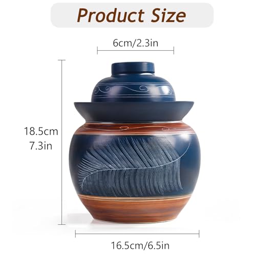 Traditional Chinese Porcelain Pickle Jar, Ceramic Fermenting Jar with Water Seal Airlock Lid, Turnip Kimchi Sauerkraut Fermentation Crock Pickling Pot(1.5kg, BlueC) - color: Bluec, size: 1.5kg