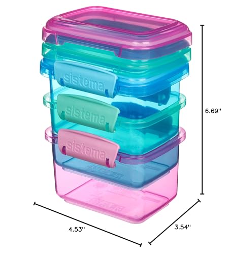 Sistema 3-Piece Food Storage Containers with Lids for Lunch, Meal Prep, and Leftovers, Dishwasher Safe, 1.6-Cup, Blue/Green/Pink - size: 12.8oz