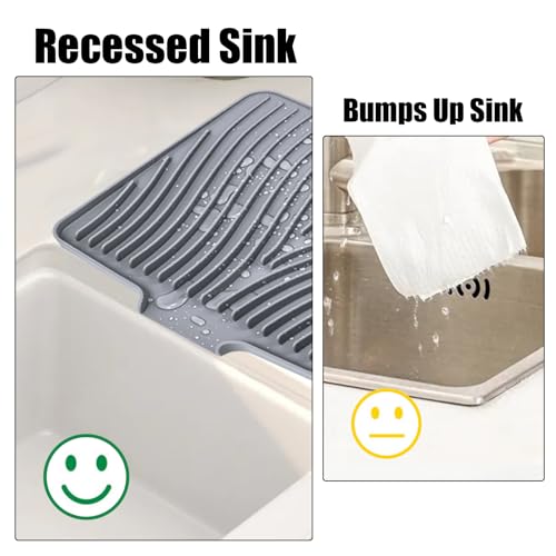 TIKNIK Silicone Dish Drying Mat for Kitchen Counter - Heat Resistant & Non-Slip Dish Drain Pad with Built-In Drain, Dishwasher Safe, Quick-Dry, Hangable & Roll-Up for Storage, Grey-1pcs, 16" x 12" - size: 16" x 12"