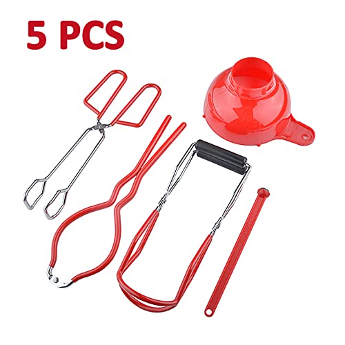 5PCS Canning Supplies Canning Kit, Canning Essentials Set Include Tongs, Wide Mouth Funnel, Jar Lifter, Jar Wrench, Magnetic Lid Lifter, Stainless Steel Anti-Scald Clip Suit (Red) - color: Red