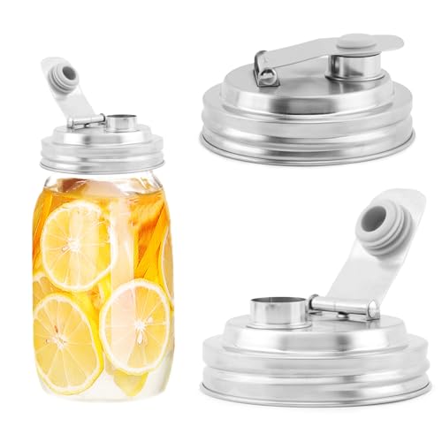 Mason Jar Pour Spout Lid Stainless Steel, 2 Pack Wide Mouth Mason Jars Lids, Anticracking Ball Wide Mouth Lid, Canning Lids for Drinking, Salad Dressing(2 Pcs)