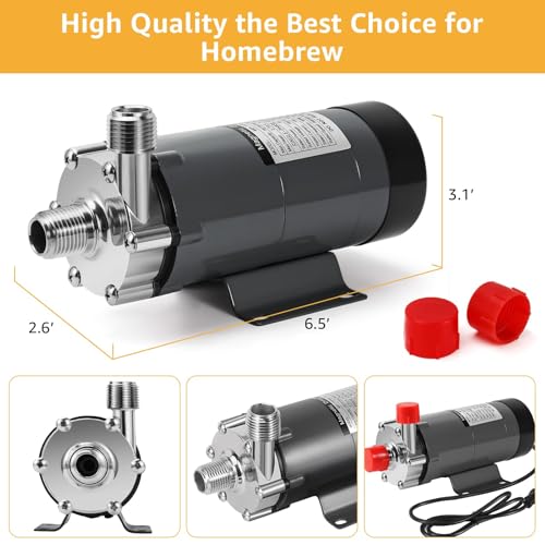 MRbrew Wort Pump Stainless Steel for Wort Transfer, Magnetic Beer Pump Brew with 1/2” NPT Thread Head, Quiet Operation & Excellent High Temperature Resistance System Beer Brewing Kit (Grey) - size: Grey Pump