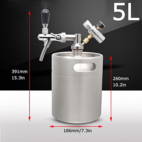 Portable Draft Keg System Stainless Steel Keg Mini Keg Draft System Stainless Steel Portable Mini Keg Dispenser Pressure Regulator Craft Beer Draft Home Brew,5L