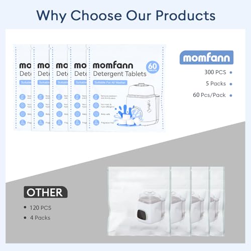 MOMFANN 300 Professional Deep Cleaning Detergent Tablets for All Baby Bottle Washers, Washer Tablets for Bottle Washer and Sterilizer and Dryer, Easy to Use - size: 300Pcs