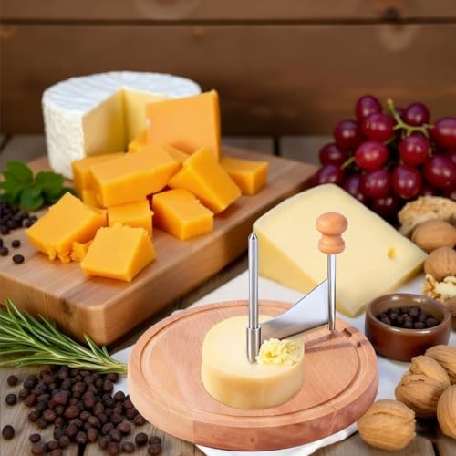 Wooden Cheese Curler Cutter, Stainless Steel Cheese Shaver for Cheese Wheel and Chocolate Block, Manual Cheese Slicer Tools Set with Tweezer for Home Kitchen Commercial Dessert Restaurant Cafe
