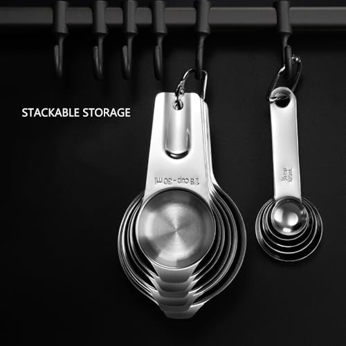 Measuring Cups and Spoons Set Heavy Duty 304 Metal Stainless Steel Measuring Cup Spoon Kitchen Gadgets for Cooking Baking (Set of 12) - size: Set of 12