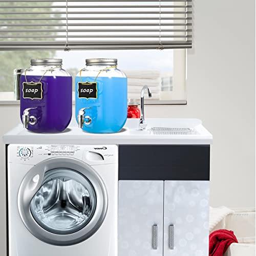 Eleganttime 파티용 3.8L(1갤런) 유리 음료 디스펜서, 과일 인퓨저가 있는 음료 디스펜서 2팩, 세탁 세제 디스펜서 펀치 볼 워터 주스 디스펜서, 쉬운 플로우 수도꼭지 포함, 야외용