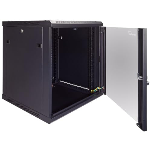 NavePoint 12U Server Cabinet Wall Mount Rack Enclosure Includes 2 Fans, Locking Glass Door, Removable Side Panels – 12U Network Cabinet 23.6” Deep, 19 Inch Server Rack for IT and A/V Equipment - size: 12U - 600mm Depth