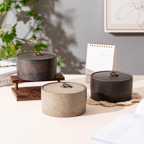 Ceramic Canister,16.9 Oz /500ml Food Storage Jar for Tea,Coffee Beans,Herb,Candy,Spices,Nuts (Stone Golden) - color: Stone Golden