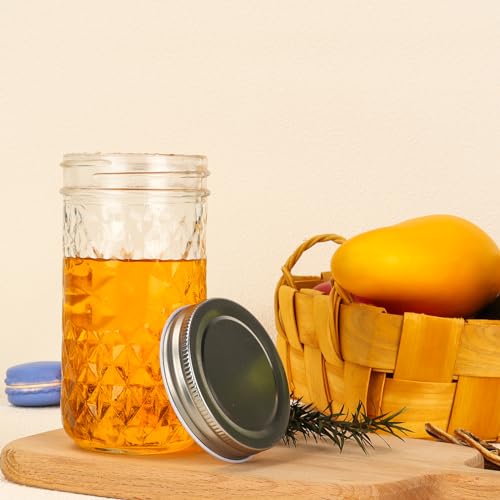 CycleMore 15 Pcs 12oz Mason Jars With One Piece Silver Metal Lids, Canning Jars Glass Regular Mouth Jar for Honey, Jam, Jelly, Wedding Favors, Kitchen Food Storage - size: 12oz - 15 Pack