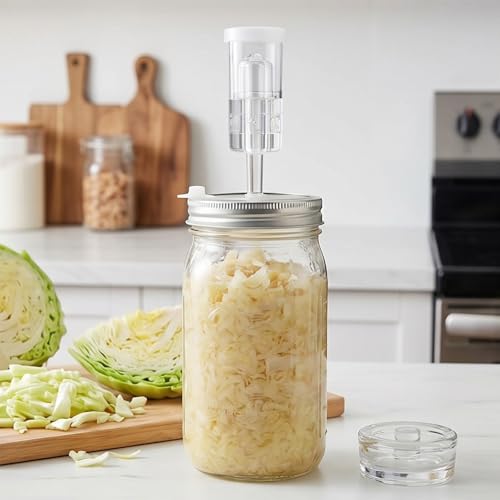 Opening Preserving Set Featuring Metal Lid and Glass Weight for Vegetable Culturing Homemade Sauerkraut Maker