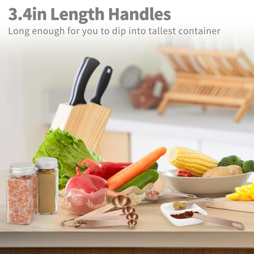 Measuring Spoons,SUS304 Stainless Steel Measuring Cups Set of 7 Piece: 1Tbsp,1/2Tbsp,1tsp,3/4tsp,1/2tsp,1/4tsp,1/8tsp Teaspoon Coffee Scoop Tablespoon for Dry and Liquid Ingredients,Rose Gold - color: Rose Gold
