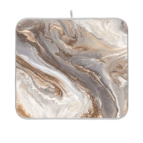 Brown Grey Marble Dish Drying Mat Absorbent Microfiber Dish Drying Pad Drainer Mats for Kitchen Counter 16 x 18 In - size: 16" x 16"