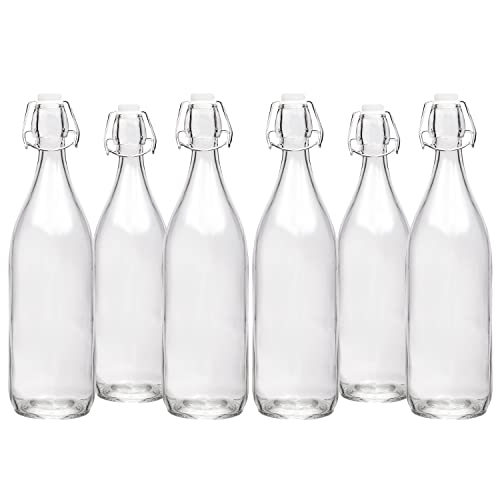 Tiger Chef Swing Top Glass Bottles, Flip Top Bottles For Beverages, Oil Vinegar Kombucha Water Soda Kefir, Beer Brewing, Clear With Airtight Caps, and Leak-Proof Lids (ROUND, 12) - color: ROUND