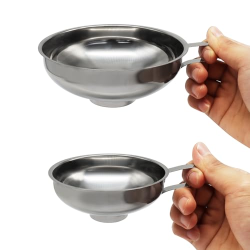 Stainless Steel Wide Mouth Canning Funnel for Kitchen Use & Regular Mason Jar(2 Pcs funnels, Strainer)