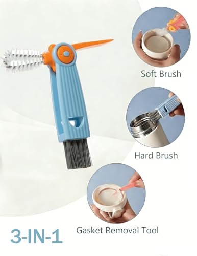 Baby Bottle Brush Set 4 in 1, Baby Bottle Cleaner, with 1P Nylon Bottle Brush, 1P Bottle Cap Brushes, 2P Straw Brushes, Bottle Brush with Nipple Cleaner and Suction Cup, BPA-Free(Blue) - color: Blue-nylon Brush