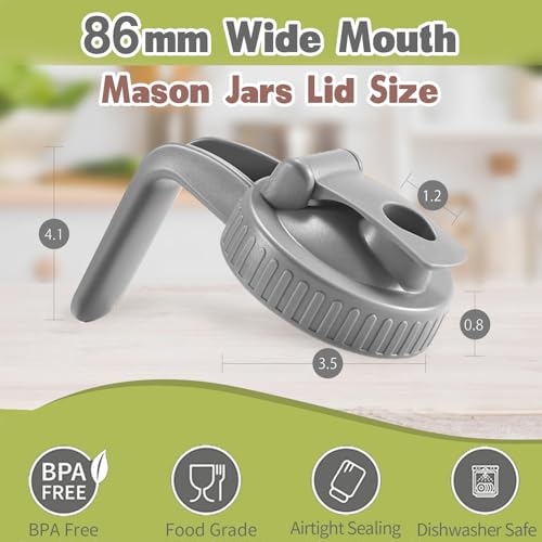 2 Pack Wide Mouth Mason Jar Lids V-Shaped with Handle, Mason Jar Pour Spout Lid with Extended Flip Lid Easy to Open, Airtight Leak Proof and Durable - color: black, size: 2pcs