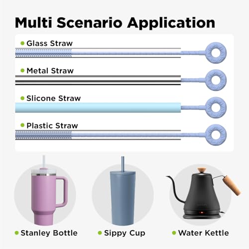 Silicone Straw Cleaner Brush, 2 Pcs Reusable Cleaning Brushes for Straws, 6mm&9mm, Blue - color: Blue