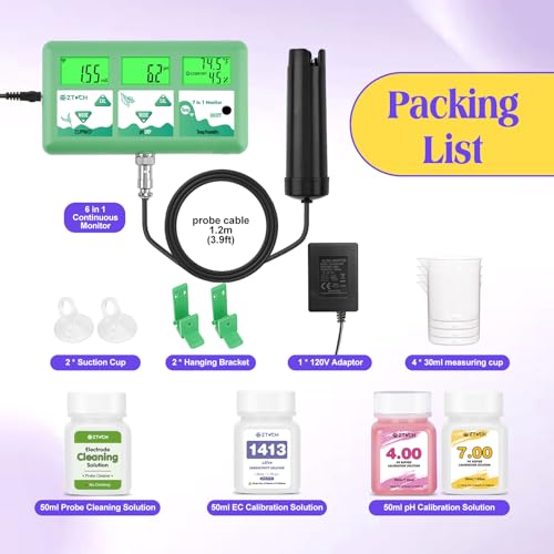 pH Monitor Hydroponic Continuous 7 in 1 EC pH TDS CF ORP Monitor | WiFi Continuous Monitoring pH EC PPM Humidity Temp Meter of Aquaponic, DWC Hydroponic System, Aeroponic Garden