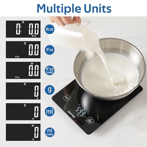 Waterproof Kitchen Food Scale, 1g/22lb, IP67, Rechargeable, Black | Premium Tempered Glass, Clear LED Display, with 6 Units, Tare, Ideal for Baking, Cooking, Making Sourdough Bread