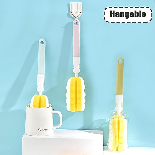 INVODA 4PCS Bottle Brush Long Handle Cup Cleaner Brush Sponge Bottle Scrubber Detachable Handle Portable Sponge Cleaning Brush for Baby Bottle Dishwashing Kitchen Clean Glasses Mugs (4 PCS) - color: Yellow Sponge Brush 4pcs