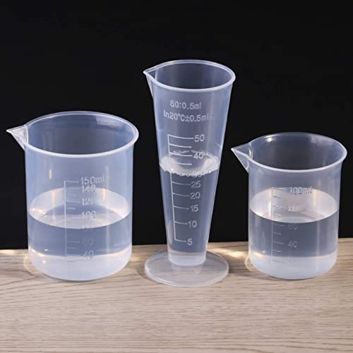 Waziaqoc 250ml-300ml Plastic Graduated Beaker, Transparent, 3 Pack | PP Material, Measuring Cup, Mixing Cup, For Kitchen Lab - color: 3pcs, size: 250-300 ml