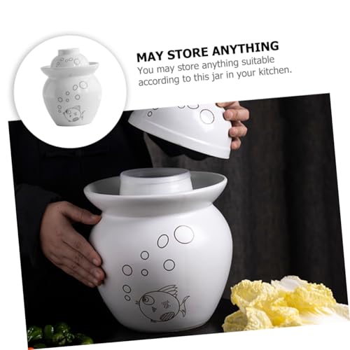 Small Ceramic Kimchi Container Airtight Fermentation Crock Jar for Pickles and Sauerkraut Multipurpose Sealed Pickle Jar with Water Seal Lid Compact Kitchen Storage for Dried Fruit