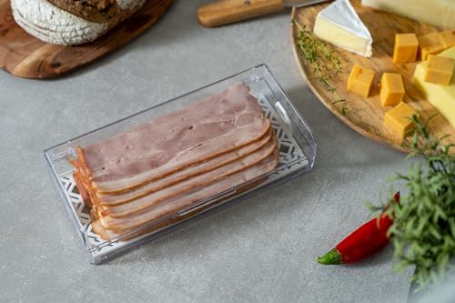 Pikanty Deli Meat Container for Refrigerator with Removable Tray - Airtight Keeper for Cold Cuts, Sliced Cheese, Ham, Turkey, Salami and Pepperoni, Hinged Lid, Dishwasher Safe, Made in USA - style: Deli Storage Container