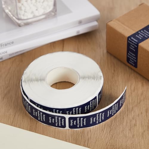 Outus 1000 Pcs Tamper Evident Labels Rolls Adhesive Safety Stickers 0.75 x 3.5'' Tamper Evident Tape for Security Food Delivery Bag Closure Container Box Jar Mailing Packaging Sealing (Navy Blue) - color: Navy Blue