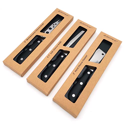 Cheese Knife Set, MATTSTONE HILL Cheese Knives - Soft & Semi Hard Cheese Knife, Soft Cheese Slicer, Cheese Cleaver, Premium Stainless Steel, Black Handle - size: Cheese Knife Set