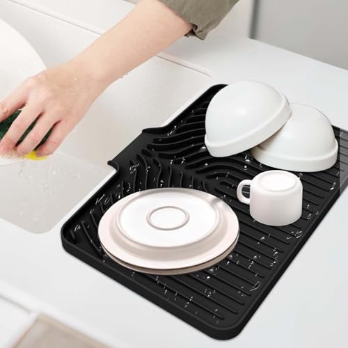 GUUKIN Dish Drying Mat, 17.7" x 11.8 " Drying Matt Kitchen Counter,Non-Slip Drying Pad, Easy Clean Pad for Countertop Protection, Multi-Functional Use (Black) - color: Black, size: 17.7" x 11.8"x 0.87"