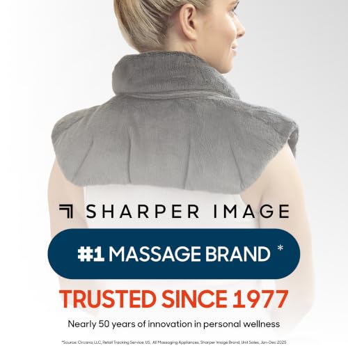 Sharper Image Heated Neck & Shoulder Wrap - Microwavable Warm & Cooling Plush Pad, Scented Aromatherapy (100% Natural Lavender & Herb Spa Blend), Pain Tension Headache Relief Therapy, Gift for Women - color: Grey