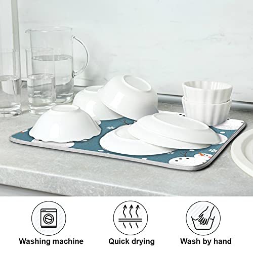 Super Absorbent Dish Drying Mat, Microfiber 23 Fast-Drying Dish Mat, 16" x 18", Kitchen Dish Drying Pad, Snowman Snowflake Cute Christmas Holidays… - color: Snowman Snowflake Cute Christmas Holidays, size: 16" x 18"