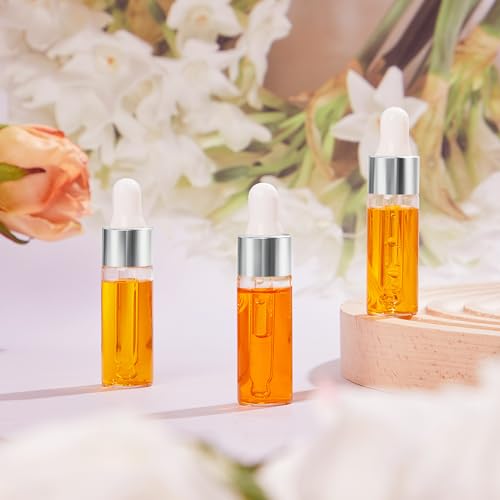 Didaey 200 Pcs 1/2/3/5/10/15 ml Mini Glass Oil Dropper Bottle Bulk, Clear Essential Small Empty Bottles Sample Containers Perfume Liquid Vials with Cap for Traveling (5 ml,Classic Silver) - color: Classic Silver, size: 5 ml