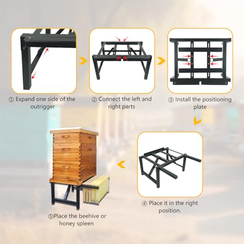 Adjustable Metal Hive Stand Hive Frame Holder with Adjustable Length Black Metal Beehive Stand Easy to Assemble Bee Stand for Beekeeping - size: 1 PCS