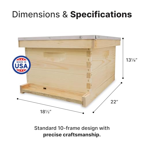 Mann Lake Traditional Complete Bee Hive Kit, 9⅝" Deep Hive Body with 10 Frames, Beeswax Coated Food-Grade Plastic Foundation, Weather Resistant Telescoping Cover & Bottom Board, Made in USA, Unpainted - color: Not Painted Hive Kit