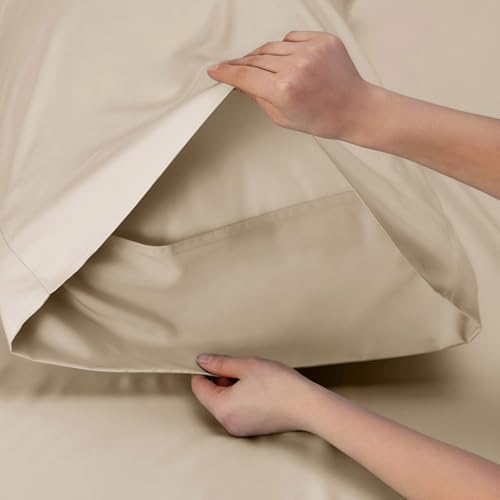 Bedsure PureWoven 100% Rayon Derived from Bamboo, Twin XL Sheets, 3 Pieces | Cooling Sheets for Hot Sleepers, Breathable & Silky Soft, 16" Deep Pocket, Hotel Luxury Bedding, Beige - color: 03 - Beige, size: Twin XL