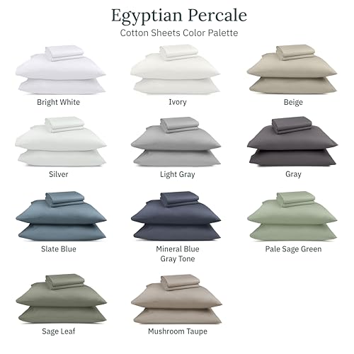 California Design Den Certified 100% Egyptian Cotton Percale Sheets Queen Size Set - Lightweight, Deep Pocket Queen Cotton Sheet Set, Crisp & Durable Luxury Bedding Set - Beige - color: Beige, size: Queen
