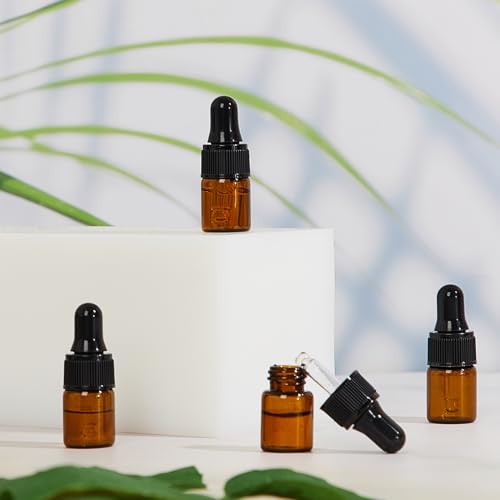 Didaey 200 Pcs 1/2/3/5/10/15 ml Mini Glass Oil Dropper Bottle Bulk, Clear Essential Small Empty Bottles Sample Containers Perfume Liquid Vials with Cap for Traveling (2 ml,Amber) - color: Amber, size: 2 ml
