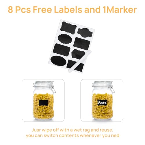 CHEFSTORY 50oz Airtight Glass Jars with Lids, 3 PCS Food Storage Canister for Kitchen & Pantry Organization, Square Mason Jar Containers for Storing Sugar, Flour, Cereal,Coffee,Cookies
