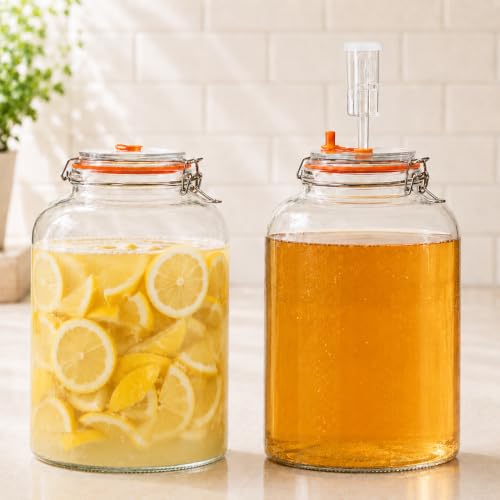 Fermentation Jar, 2 Gallon Fermenter with Airlock and Clamp Lid, 1-Pack | Large-Capacity Wide Mouth Glass Fermenting Kit for Sauerkraut, Kimchi, Pickles, Mead, Cider, Kombucha & More