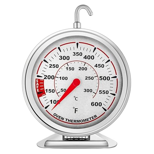 Extra Large 3" Oven Thermometer with Easy-Read Dial | Accurate Oven Temperature Reading | Dual Scale 100°F-600°F & -40°C-310°C | for Gas/Electric Ovens, Grill, BBQ, Baking, Meat - size: Oven Thermometer-3 Inch Red Dial