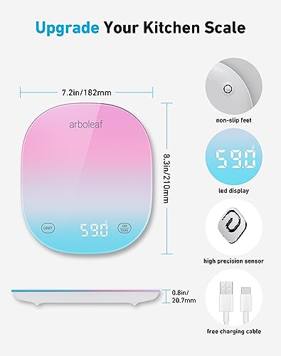 arboleaf Food Scale Rechargeable, Food Scales Digital Weight Grams and oz, Kitchen Scales Digital Weight, Smart Baking Measuring Food Scales for Kitchen Gift, Weight Loss, 0.1oz/0.5g, 22lbs/10kg - color: Colour