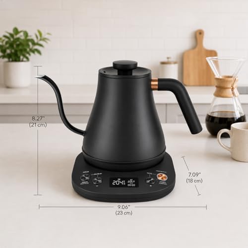 Mecity Electric Kettle Gooseneck Pour Over Kettle ±1℉ Temperature Control Quick Heating Water Boiler for Coffee & Tea & Formula Auto Shut Off Tea Kettle 1200 Watt, 0.8L, Matt Black, Barista Edition - color: Matt Black
