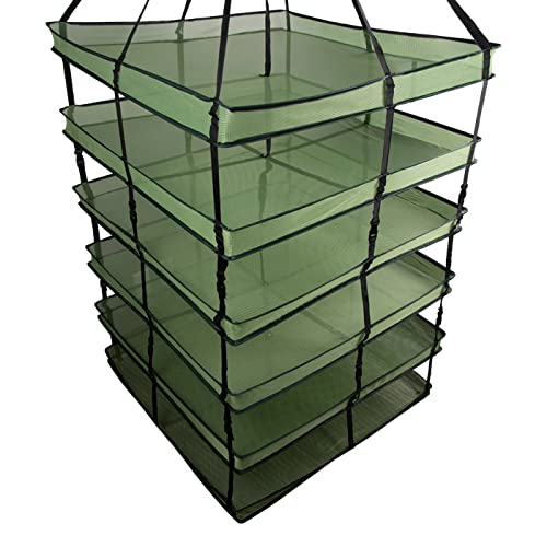 Grow1 XL Square Drying Rack 6-Layer 32x32in Collapsible Mesh Herb and Flower Hanging Dryer with Carrying Case and Center Support Strap - size: X-Large